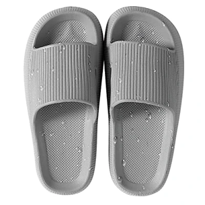 Afbeelding van Pantoffels voor dames en heren, antislip, licht, open kant, sneldrogend, extra dik, grijs.