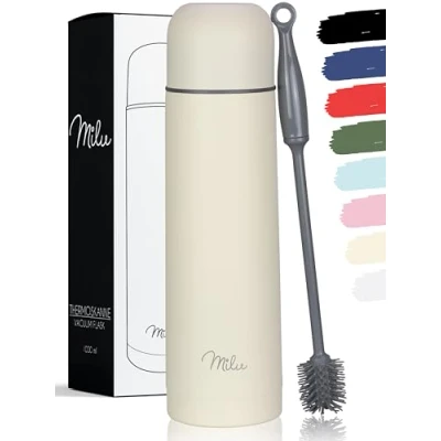 Afbeelding van Milu Thermosfles 1 l, 750 ml, 500 roestvrijstalen thermosfles, 100% lekvrij, dubbelwandig, botercrème, 1000 ml