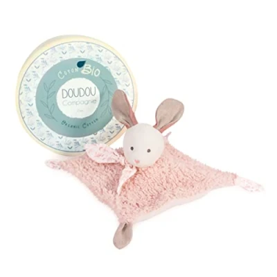 Afbeelding van Doudou et Compagnie knuffeldier haas, plat, Bio roze 25 cm Botanic DC3962