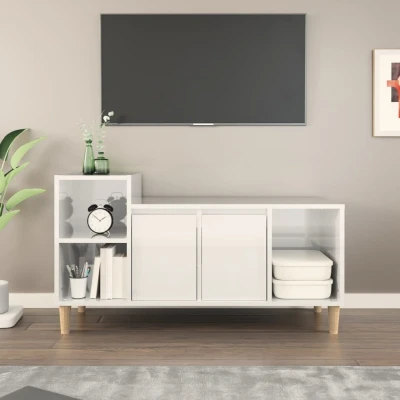 Afbeelding van Tv meubel 100x35x55 cm bewerkt hout hoogglans wit