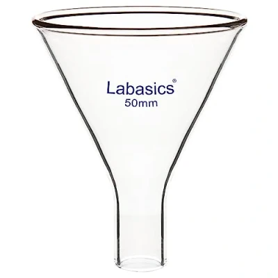 Afbeelding van Labasics Poedertrechter van glas, trechter met korte steel dikwandig Borosilicaatglas een bovendiameter 50 mm en schachtdiameter 26