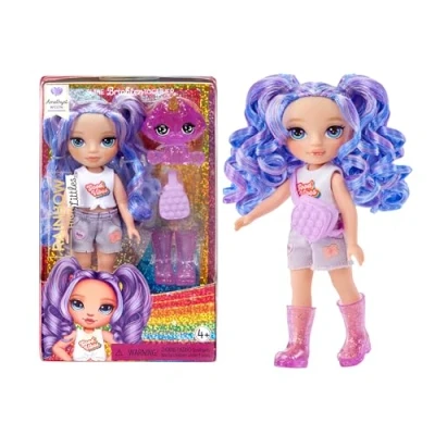 Image de Rainbow High Littles Amethyst Willow Petite Poupée Mannequin Articulée Mauve de 14 cm avec Sac à Main et Chien Magique Convient aux Enfants Collectionneurs