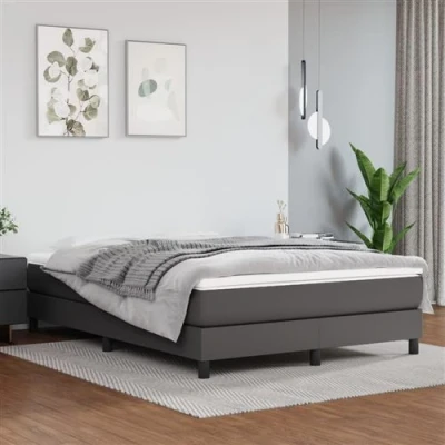 Image de vidaXL Sommier à lattes de lit avec matelas Gris 140x200 cm Similicuir