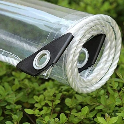 Afbeelding van FENGSHOUU Afdekzeil, pvc, waterdicht, transparant, met gegraveerde ringen, weerbestendig, slijtvast, opvouwbaar, 0,35 mm, regenbescherming, voor tuinmeubelen, planten, serres, hondenhokken, 1 x 8 m