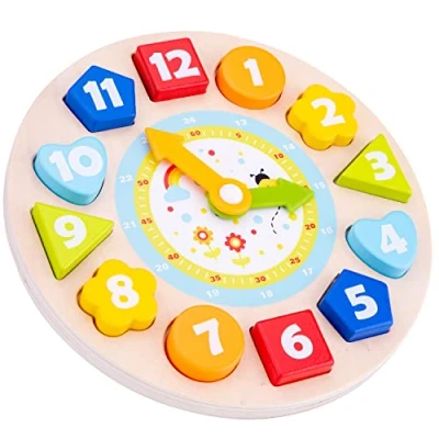 Afbeelding van New Classic Toys Houten Ronde Leerklok Leer Klokkijken