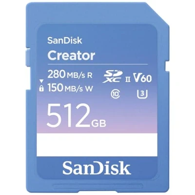 Afbeelding van SanDisk Creator SD UHS II 512GB (SDXC, 512 GB, U3, II), Geheugenkaart, Blauw