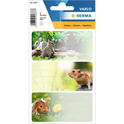 Afbeelding van HERMA 1877 Boeketiketten voor opschriften, knaagdieren (76 x 35 mm, 9 naamstickers, mat papier), zelfklevend, permanent, boeken, schriften, dozen, huishouden, meerkleurig