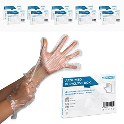 Image de ARNOMED gants jetables en PE pour femmes, 1000 pcs gant jetable boîte, alimentaire de ménage transparents, plastique protection la coloration des cheveux, fins