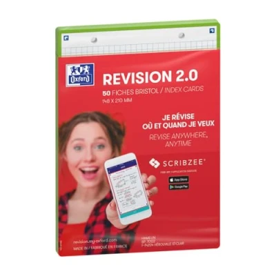 Afbeelding van Oxford Revision 2.0 set van 50 A5 formaat Bristolkaarten (14,8 x 21 cm) kleine dubbelzijdige vierkantjes, groen kader