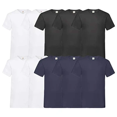 Afbeelding van FRUIT OF THE LOOM Heren T Shirt V Neck Valueweight, 4, wit, zwart, 3 navy, XXL