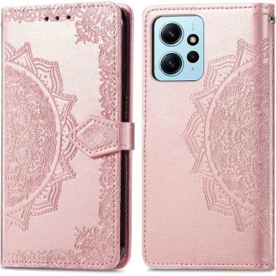 Afbeelding van iMoshion Hoesje Geschikt voor Xiaomi Redmi Note 12 (4G) Met Pasjeshouder Mandala Bookcase Rosé Goud