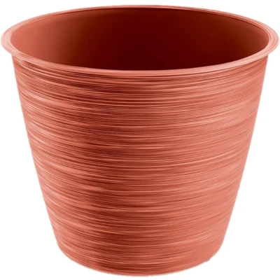 Afbeelding van Stijlvolle kunststof plantenpot/bloempot dia 20 cm/hoogte 17 cm Paintstripe stone rood voor binnen/buiten