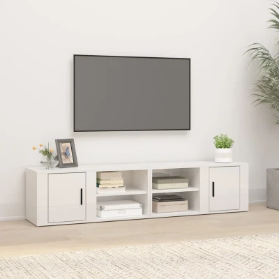 Afbeelding van Tv meubels 2 st 80x31,5x36 cm bewerkt hout hoogglans wit