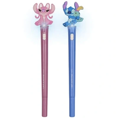 Afbeelding van DISNEY Stitch 2x LICHTGEVENDE gelpen, blauwe inkt, school, pen met cijfer SET