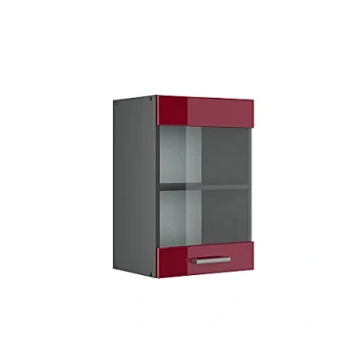 Afbeelding van Vicco Glazen keukenkast R Line, Bordeauxrode hoogglans/Antraciet, 40 cm