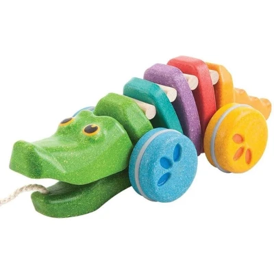 Afbeelding van Plan toys trekfiguur dansende krokodil regenboog