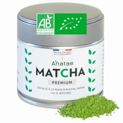 Afbeelding van Anatae Frans merk, Japanse premium biologische matcha thee, discrete bitterheid, groene theepoeder, 100% biologisch, kwaliteit, met de hand geoogst in Nishio, Japan. 30 g