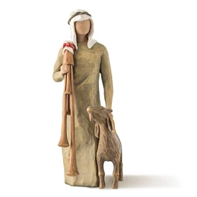 Afbeelding van Willow Tree Zampognaro Herder met fluitje en geit als aanvulling op de Nativity wieg