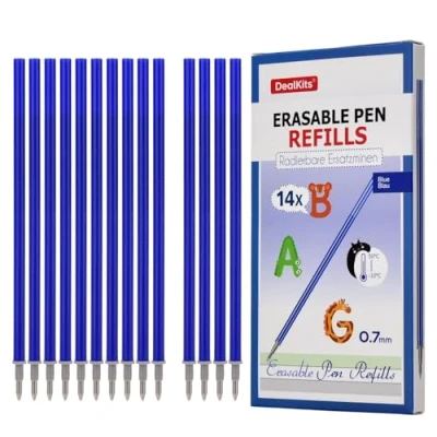 Afbeelding van DealKits 14 stuks uitwisbare reservevullingen, blauw, compatibel met Legami, 0,7 mm, hoogte 13 cm, ideaal voor schoolbenodigdheden, kantoorbenodigdheden