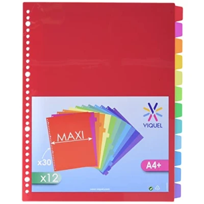 Afbeelding van Viquel set van 12 A4 maxi plastic verdelers 30 gaten gestanst school of kantoor