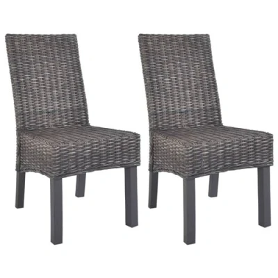 Afbeelding van Eetkamerstoelen 2 st kubu rattan en mangohout bruin