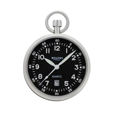 Afbeelding van REGENT P 777 stalen zakhorloge Ø 43 mm kwartsuurwerk plat mineraalglas, zilver, klassiek, zilver., Klassiek