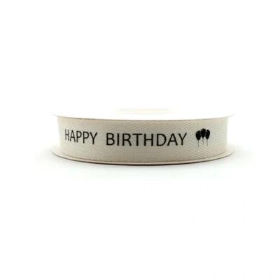 Afbeelding van OMISS HAPPY BIRTHDAY lint met ballonnen witte katoenen keperband (Happy Birthday)
