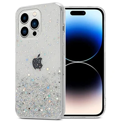 Afbeelding van Cadorabo Hoesje geschikt voor Apple iPhone 14 PRO in Transparant met Glitter Beschermhoes van flexibel TPU silicone fonkelende glitters Case Cover Etui