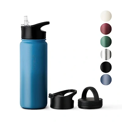 Afbeelding van Vinsun thermosfles, 500 ml, roestvrij staal, met rietje (3 doppen), waterdicht, BPA vrij, herbruikbaar, sport, wandelen, fietsen, reizen, school, kantoor