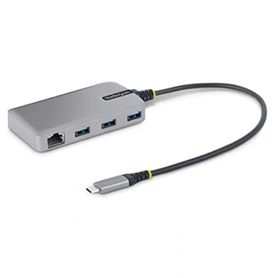 Image de StarTech.com 3 Port USB C Hub with Ethernet 3x A Ports Gigabit 3.0 5Gbps Bus Powered Type w/GbE and 1ft/30cm Long Cable Portable Laptop Adapter Expansion RJ45 (5G3AGBB HUB) Concentrateur (hub)