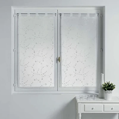 Afbeelding van douceur d&#039;intérieur, 1 paar gordijnen met lussen (2 x 60 160 cm) kleine bloem wit/wit, geborduurde zandkleurige voilage