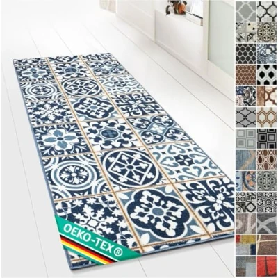 Afbeelding van Swansea Tapijtloper met patroon op maat gemaakt van fijne stof voor keuken, hal en woonkamer, vintage ornament, oosters rooster (80 x 200 cm)