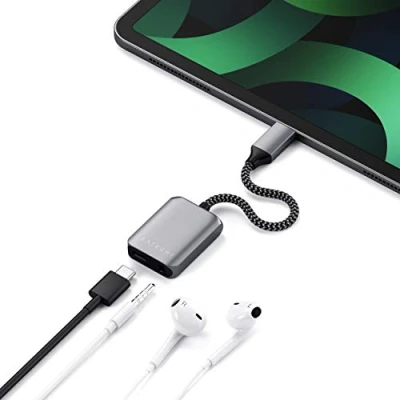 Image de Adaptateur USB Type C Satechi ST UCAPDAM vers audio jack 3.5 mm et PD 30W Gris