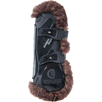 Afbeelding van Vegan bont Peesbeschermers bamboo elastiek zwart/wol bruin L