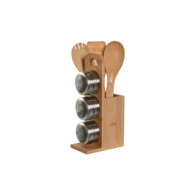 Afbeelding van Standaard voor keukengerei Home ESPRIT Zilverkleurig Bamboe Roestvrij staal 8 x 13 27 cm 6 Onde...