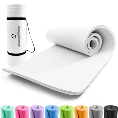 Afbeelding van Dikke fitnessmat perfect voor pilates, aerobics, yoga »Yamuna« non slip, duurzaam, huidvriendelijk, slijtvast 183 x 61 1,5 cm wit