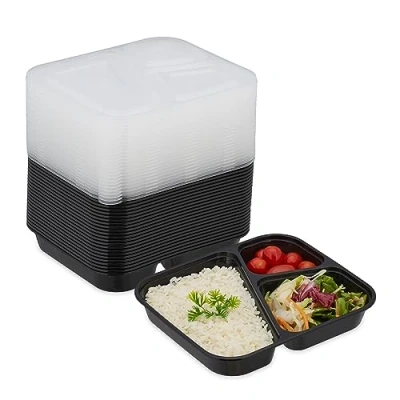 Afbeelding van meal prep bakjes set van 24 3 vakken magnetron vriezer herbruikbaar plastic bewaarbakjes eten