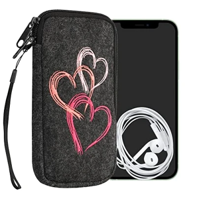 Afbeelding van kwmobile insteekhoesje voor smartphones XL 6,7/6,8&quot; Beschermhoes van vilt in oudroze / poederroze donkergrijs Binnenmaat 17,2 x 8,4 cm
