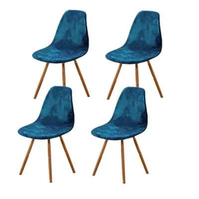 Afbeelding van Highdi Set van 1/2/4/6 Fluwelen Scandinavische stoelhoezen, Effen kleur hoezen voor eetkamerstoelen, stoelen zonder leuning de keuken, woonkamer, kantoor (pauwblauw, 4 stuks)