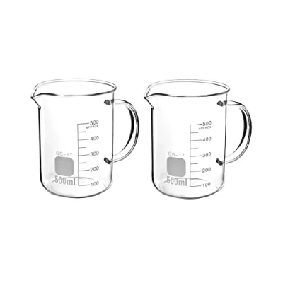 Afbeelding van QWORK® Set van 2 maatbekers met handvat borosilicaatglas 500 ml