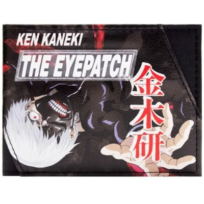Afbeelding van Tokyo Ghoul Ken Kaneki The Eyepatch dubbele vouwportemonnee voor ID en kaarthouder, zwart, zwart., Bi Fold