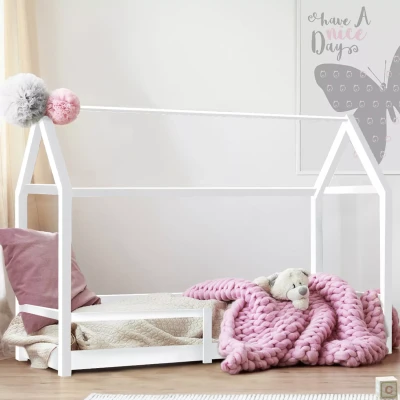 Afbeelding van Lit cabane enfant 90 x 190 cm NESSI blanc avec sommier et barrières