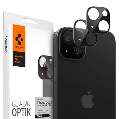 Afbeelding van Spigen Optik iPhone 15 / Plus Camera Lens Protector Zwart (2 Pack)