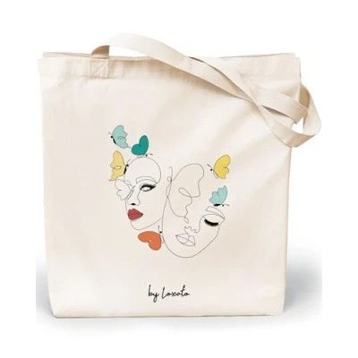 Afbeelding van Loxato Tote Bag, stoffen tas voor dames, van zeildoek, 100% katoen, extra groot,8 cm katoenen tas, grote boodschappentas, 35 x 42 8