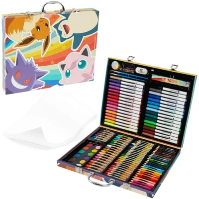 Afbeelding van Pokemon Kunstenaarsschilderset, teken en schilderset voor kinderen, waspotloden, viltstiften, aquarellen, cadeau kinderen (meerkleurig)