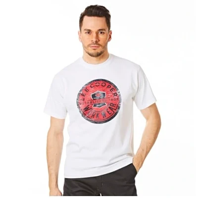 Afbeelding van Lee Cooper Groot klassiek T shirt voor heren met soft touch print, licht, wit, maat XXL