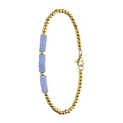 Afbeelding van Lucardi Dames Stalen goldplated Armband met blue lace agaat Staal Goudkleurig 20 cm