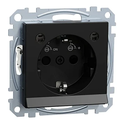 Afbeelding van Merten Schuko stopcontact met lichtopbrengst, led verlichtingsmodule, aanraakbescherming, steekklemmen, mat zwart, M systeem, MEG2304 0403