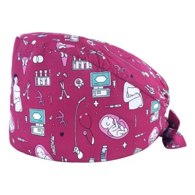 Afbeelding van Chirurgische pet blokmuts 100% katoen innovatieve en comfortabele medische muts motieven (roze)
