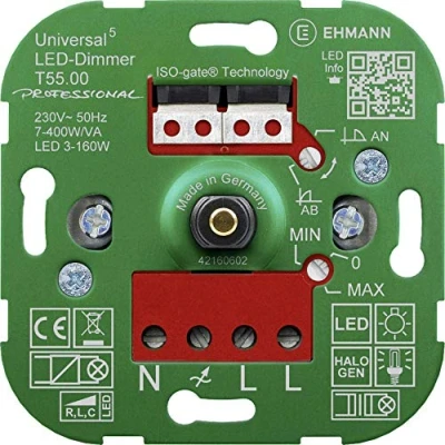 Afbeelding van Ehmann 5500x0000 Universele dimmer Geschikt voor lampen: LED lamp, Halogeenlamp, Gloeilamp, Filament LEDs, driver